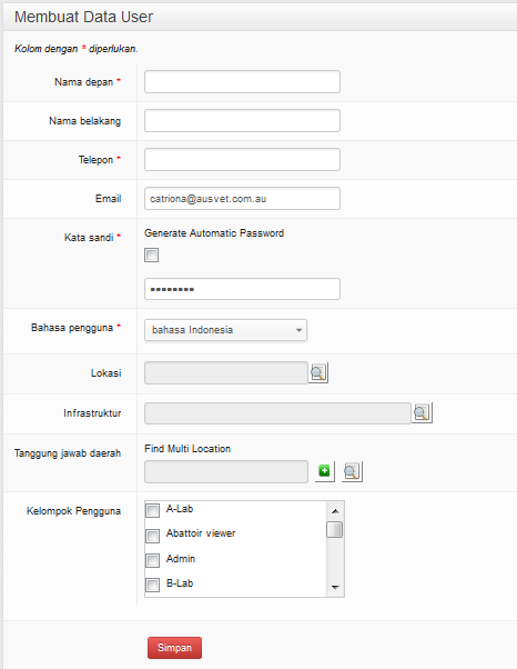 Create a new data user form
