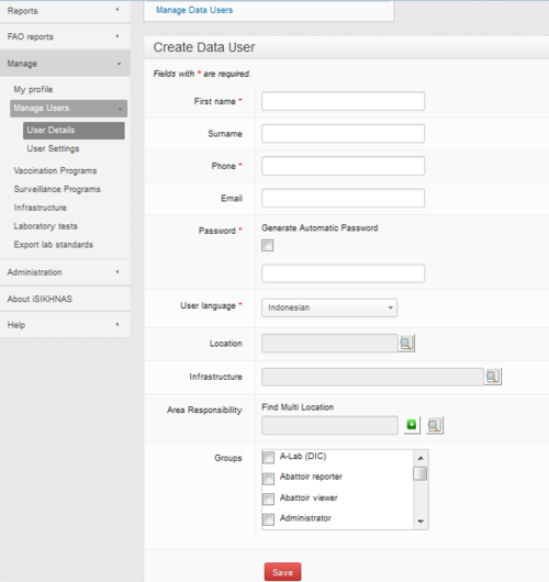 Create a new data user form